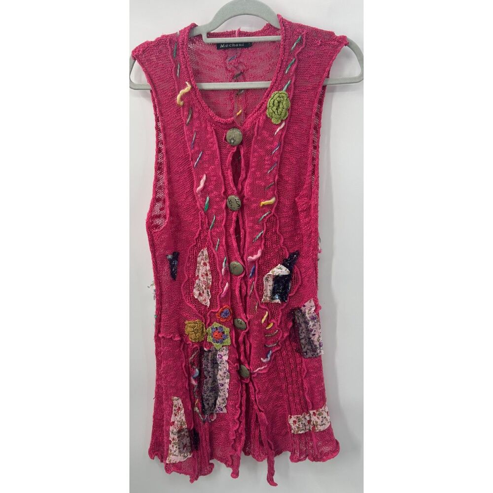 Mechant Boho Hippie Cardigan Womens M Pink Sleeveless Cardigan Patchwork Fairy
